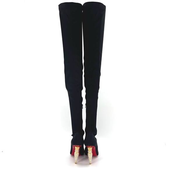 NEW Christian Louboutin Lipstrass Botta Alta Crystal Embellished OTK Boots 37.5 - Picture 5 of 9